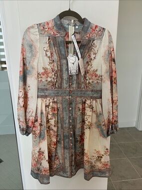 Miss Rosier Boho Floral Mini Dress in Blue & Pink